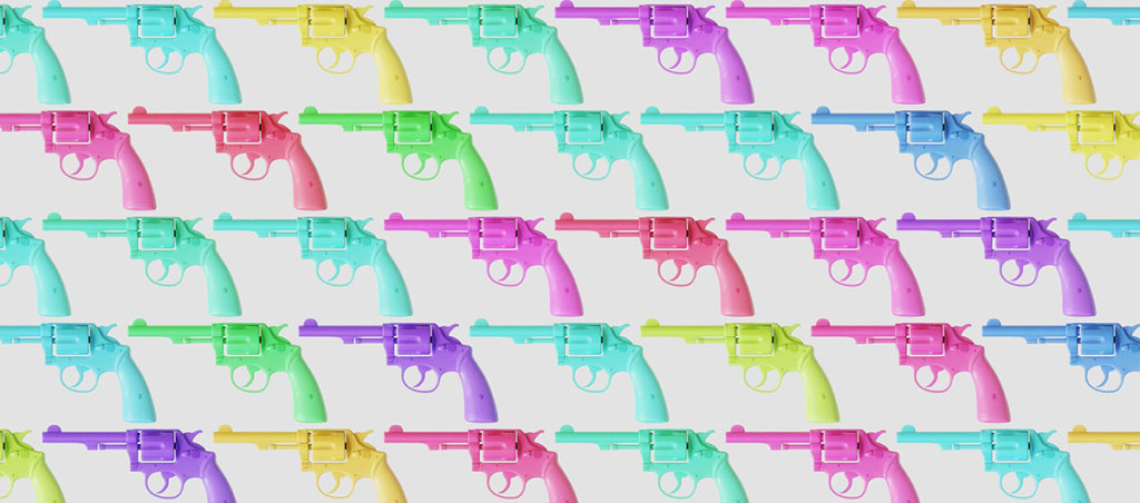 A collage of colorful guns.