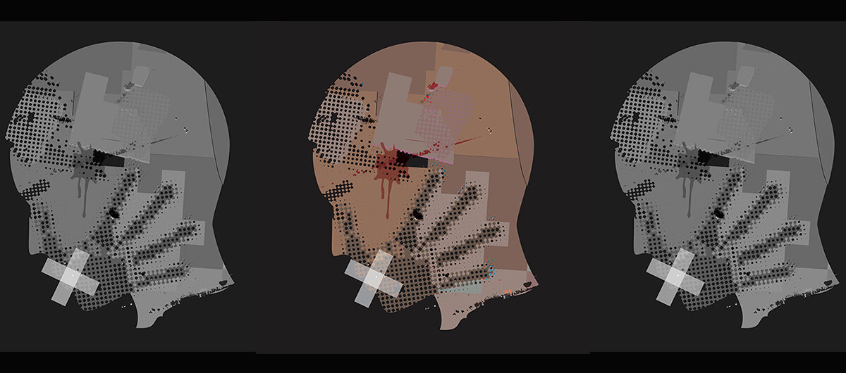 An illustration of bandaids covering up the mouths of three men's heads.