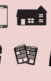 A collage of black illustrations of a car, a toilet, a phone, a house, a chair, a park, coffee, newspaper, pants and a building on a pink background.