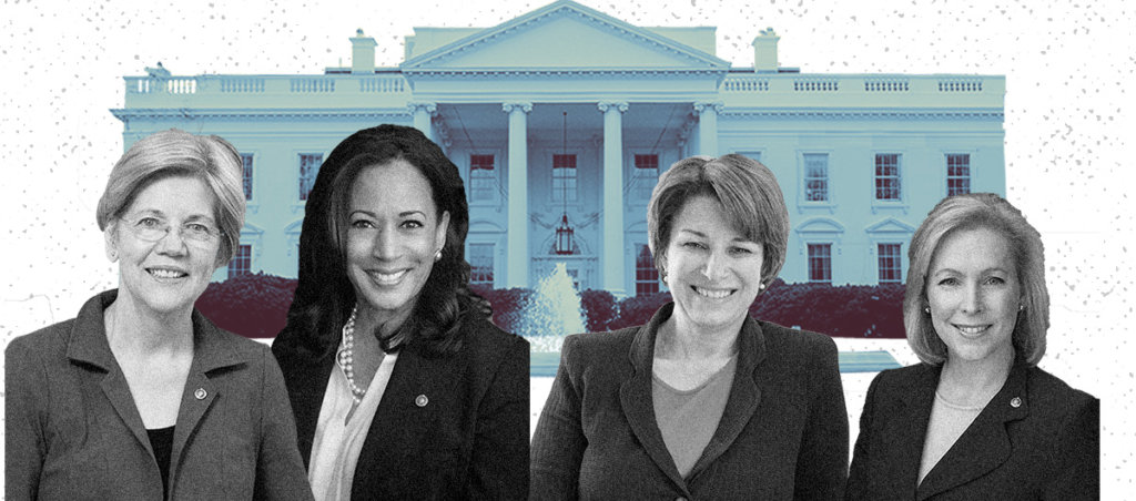 Elizabeth Warren, Kamala Harris, Amy Klobuchar and Kristin Gillibrand in front of the White House.