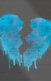 a broken heart, in the color blue, spray painted on a grey brick wall