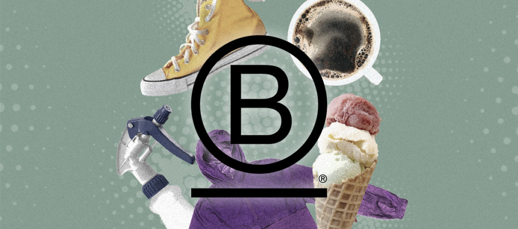 The letter B in a circle and underlined in front of a jacket, cleaning supply, a shoe, and ice cream cone, and a cup of coffee.