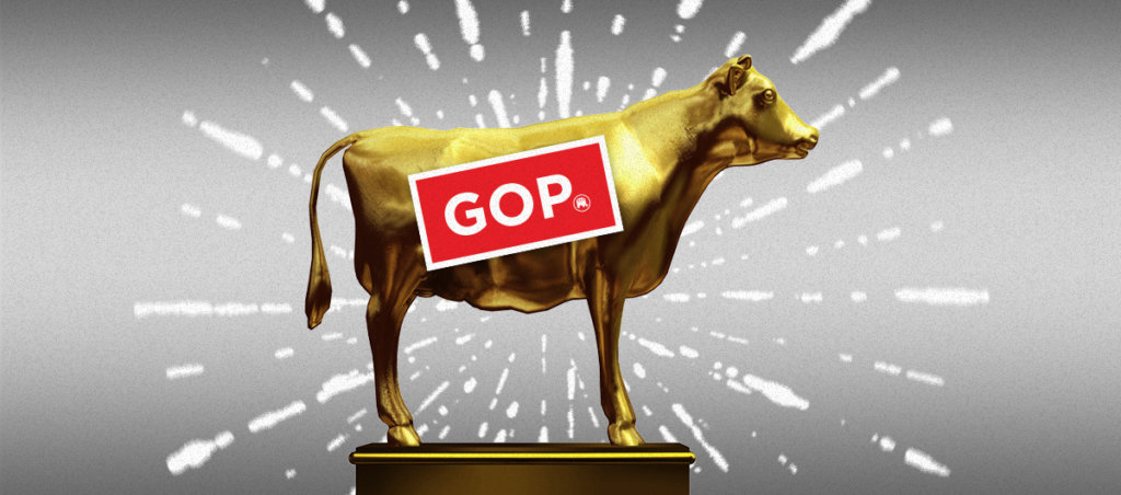 golden calf with GOP sticker